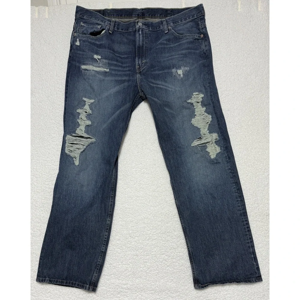 Levis 569 Straight Leg Blue Denim Jeans Mens 40x31 100% Cotton Distressed